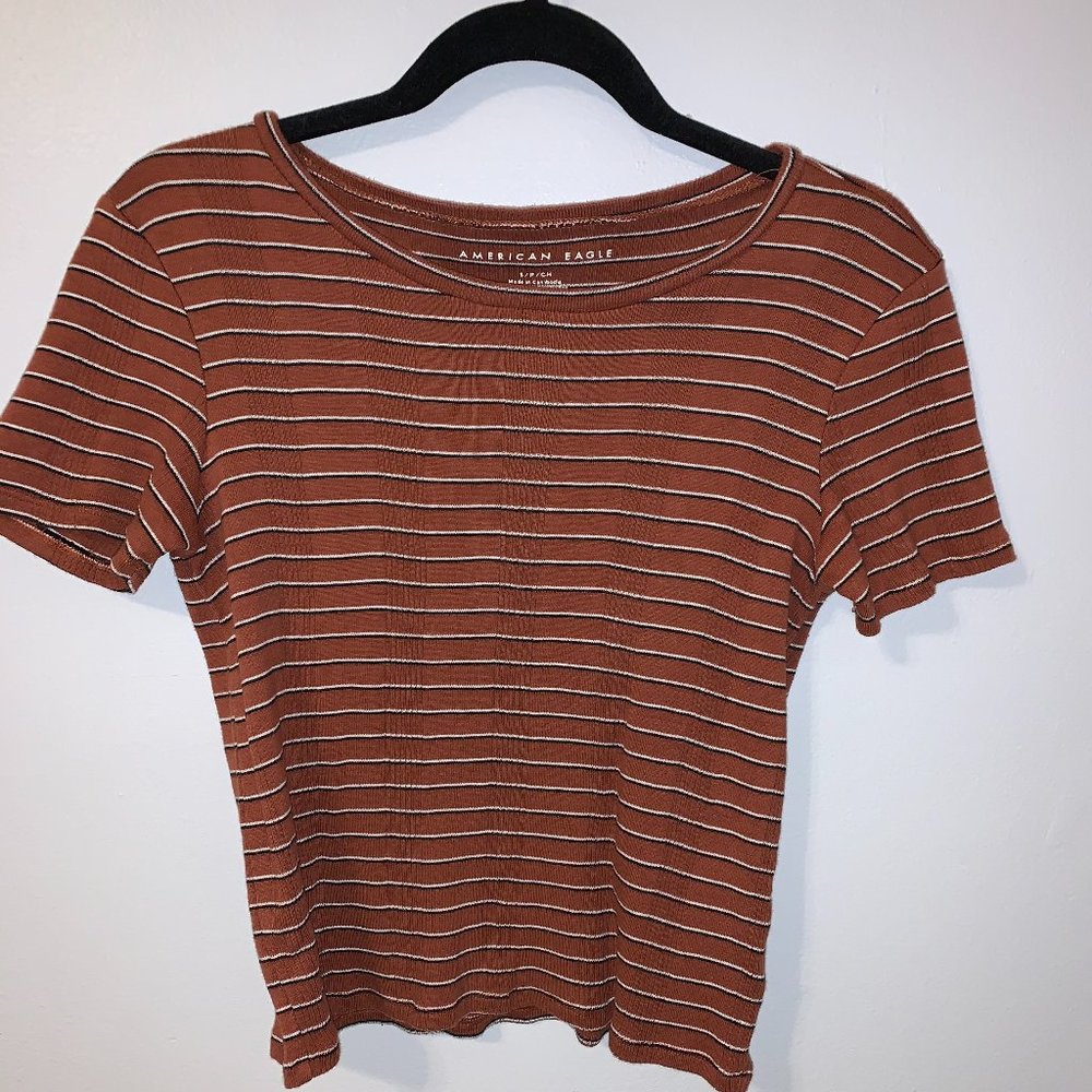 Burnt Orange Stripped Short Sleeve T-Shirt